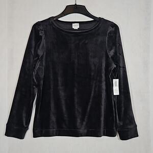 NWT Weekends by Chico's Black Velour Puff Long Sleeve Top